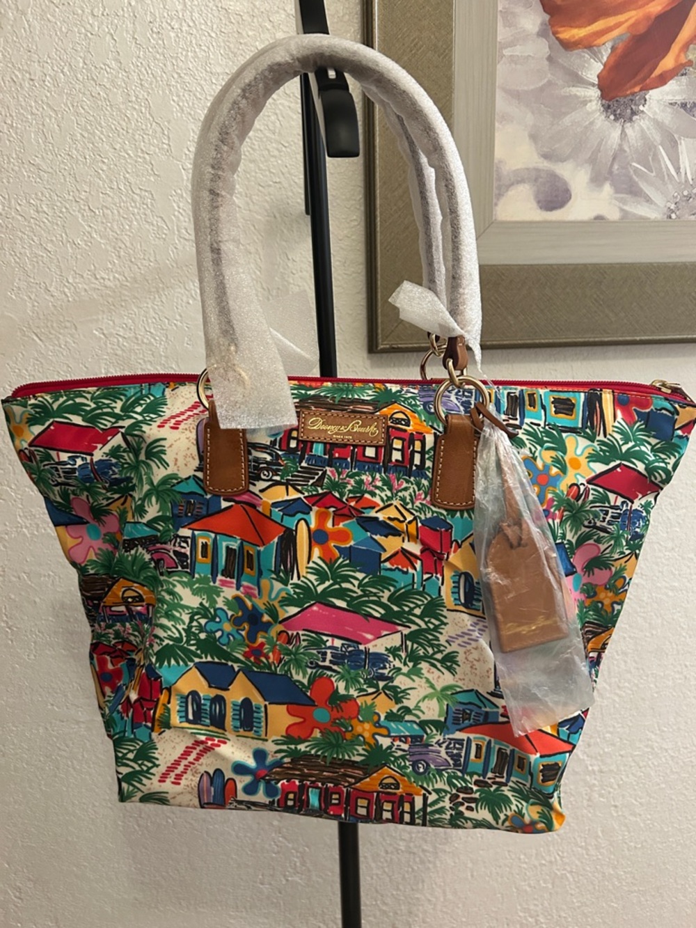 Dooney & Bourke Large Nylon Sandbar Tropical Vacation Tulip Shopper Tote RARE.